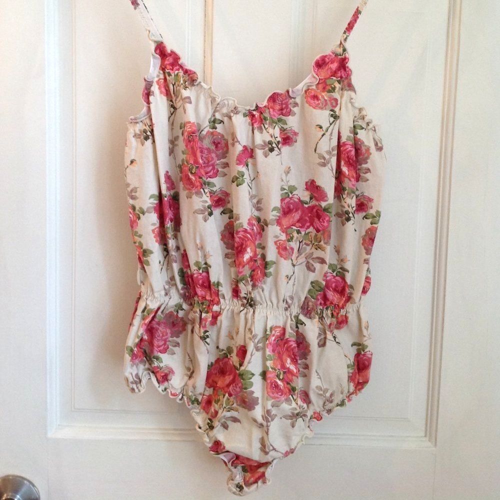 Shh Milano Bodysuit Italian Alida Autumn Roses 100% Cotton Floral Top